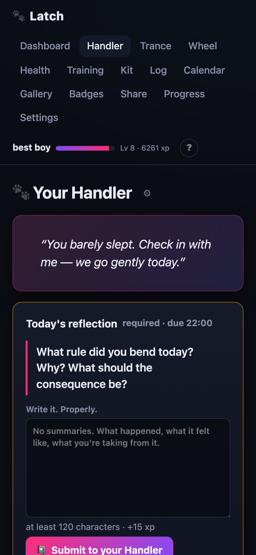 Handler page on a phone