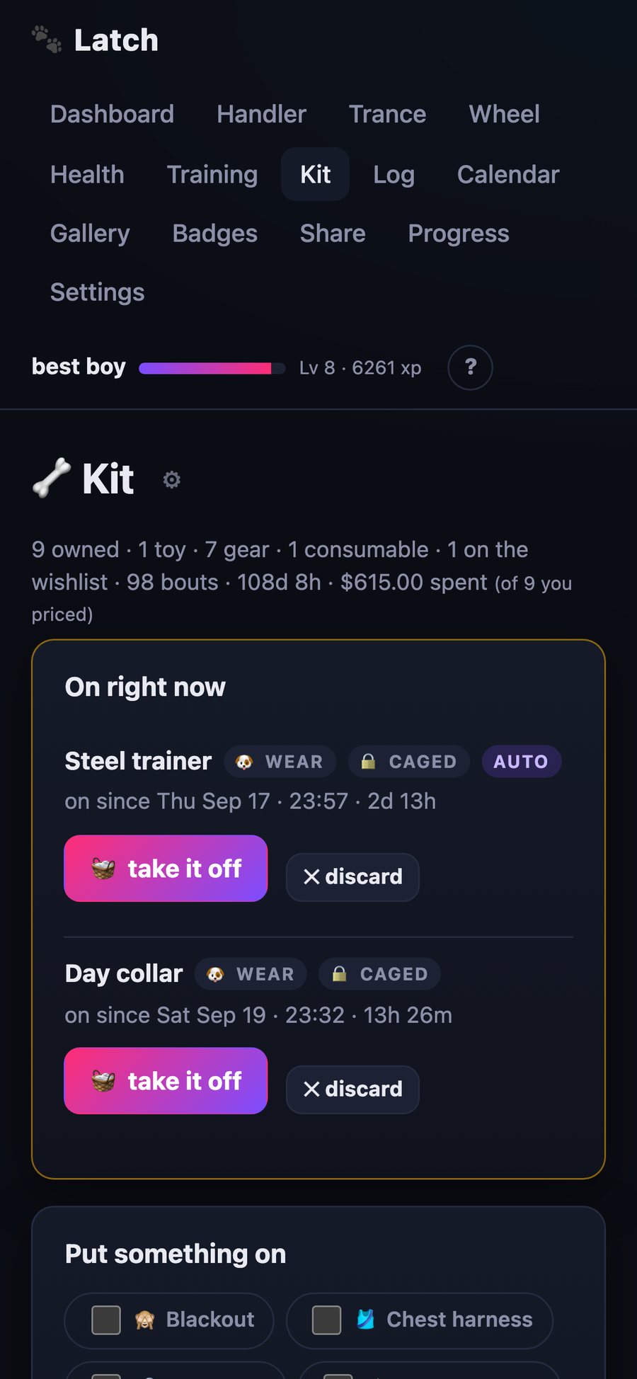 Kit page on a phone